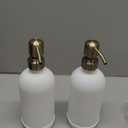 Vine Creations White Glass Soap Dispenser, 2 Pack Kitchen Soap Dispenser Set with Stainless Steel Pump, 16 oz Dish Soap and Hand Soap Dispensers for Bathroom with Waterproof Labels (Matte White Bottle / Brushed Brass Pump)