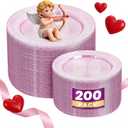 WDF 200PCS Pink Plastic Plates - Rose Gold Glitter Plastic Plates - Heavy Duty Pink Glitter Disposable Plates for Parties/Wedding/Valentine's Day