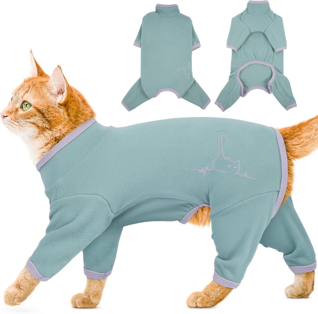 Cat Pajamas for Cats Only, Sticky Hair Cat Clothes, Sphynx Hairless Cats Sweater, Recovery Suit After Surgery, Prevent Lost Hair Kitten Onesie Shirts Costumes Outfits for Pet (BeanGreen)X-Large