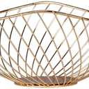 IBWell High Style Curved-Edge Modern Creative Stylish Single Tier Dish,Metal Iron Wire Fruit Vegetables Bread Decorative Stand Serving Bowls Basket Holder (Gold-Twill)