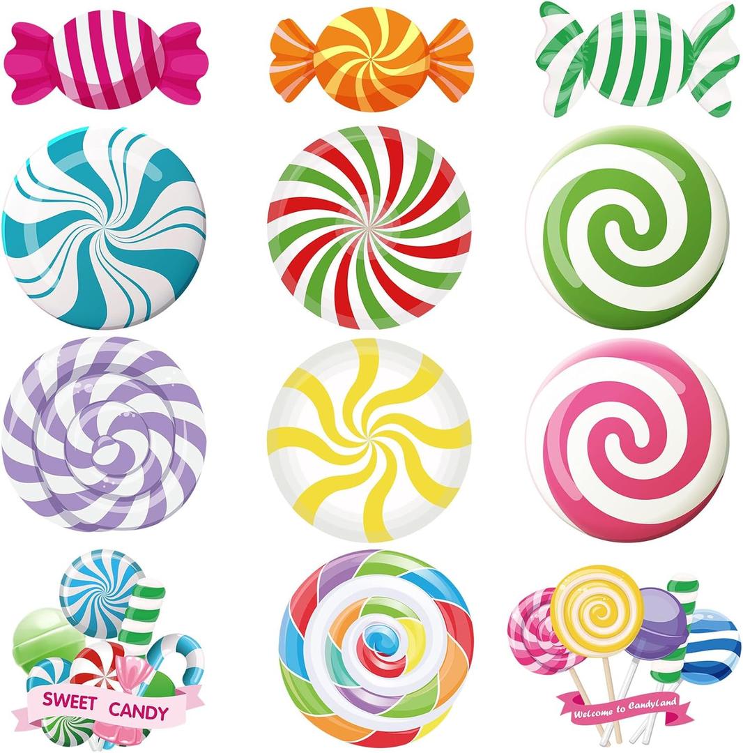 Pasimy 60 Pcs Candy Decorations Candy Cutouts Bulletin Board Set Sweet Peppermint Paper Cutouts for Candyland Themed Party Birthday Classroom Door Home Window Wall Supplies