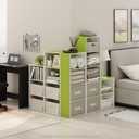 Furinno LUDER 4-Tier Book Shelf, Open Shelves Bookshelf, Green/White, 4-Tier, 9.3 x 15.6 x 41.7