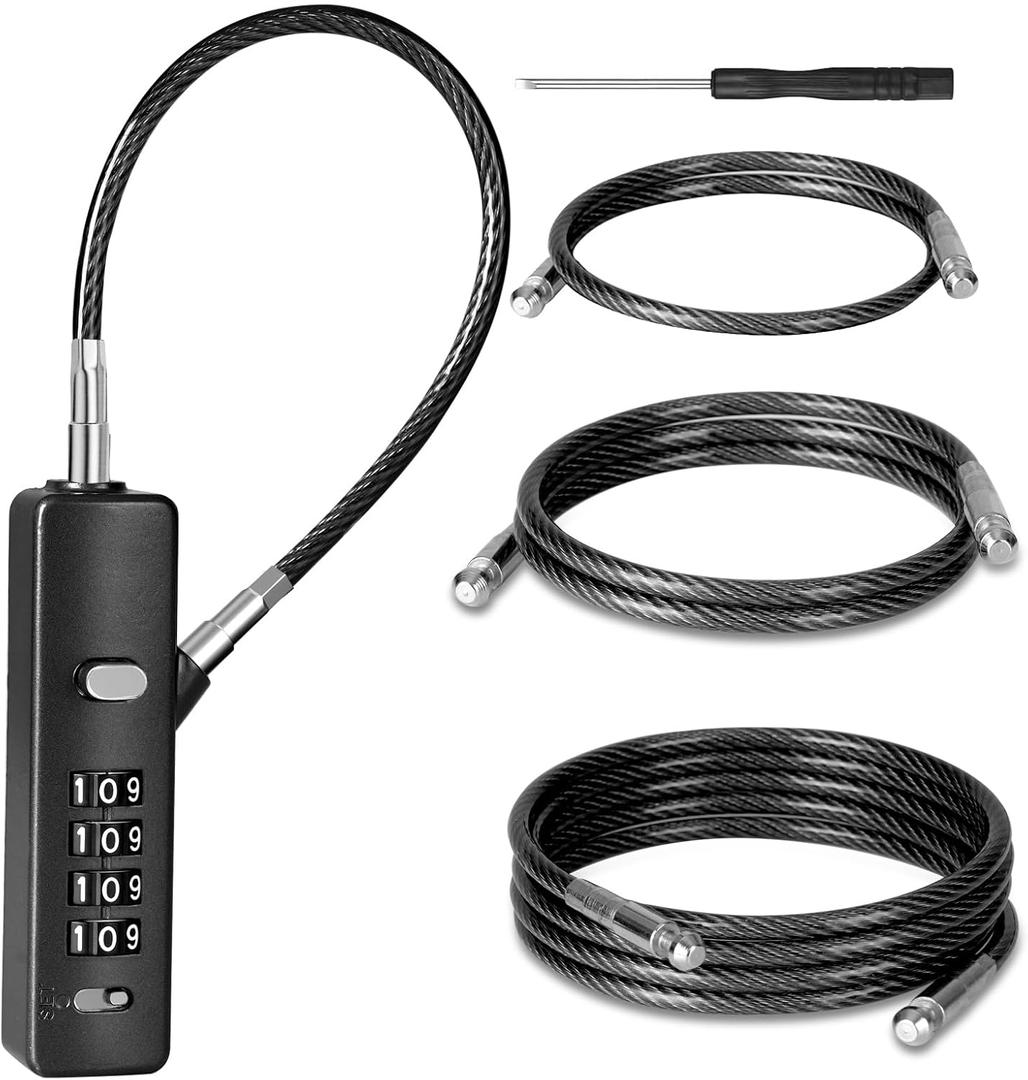 DELSWIN Cable Locks with Combination, 4-Digit Gate Lock with 3 Steel Ropes (9'' /23.6'' /47.2''), Security Cable Lock for Luggage,Helmet,Gym Locker,Cabinet,Gate,Scooter,Bike(Black)