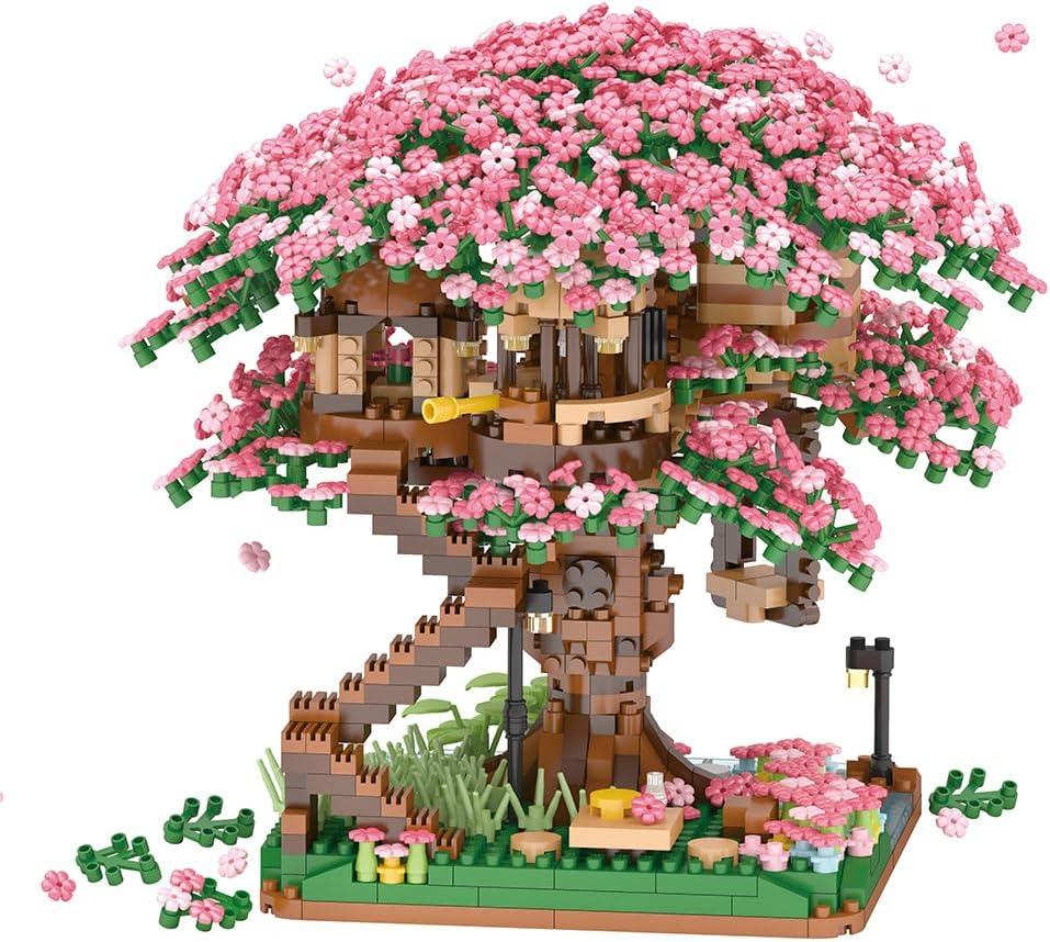 CAMPIR Cherry Blossom Tree Building Block Kit 2008 Pcs Cherry Bonsai Trees Building Sets DIY Sakura Tree House Model Sets Flowers House Mini Bricks Building Kit Gift for Adults Teens 14+
