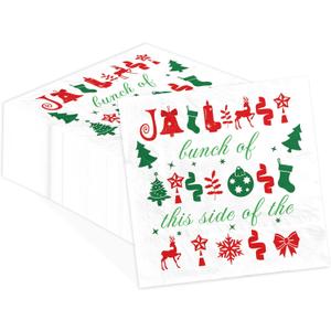 100Pcs Winter Paper Napkins 3 Ply 6.5'' x 6.5" Disposable Funny Christmas Dinner Size Napkins Red Green Holiday Square Beverage Napkins for Xmas Vacation Dinner Kitchen Friendsmas Party Decorations