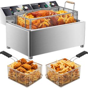 electric turkey fryer Commercial deep fryer with basket 3600W27.4QT with timer26L deepen deep fryer Variable twin cylinder 13.7QT*2 Rapid heating