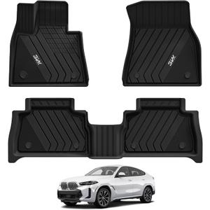 3W BMW X6 Floor Mats 2020-2026 G06 M/M50i/sDrive40i/xDrive40i, TPE Black