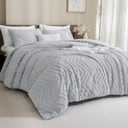 Andency Silver Grey Oversized Super King Comforter Set 120x120, Extra Large King Size Comforter Oversize Boho Soft Warm Bedding Comforter Sets, 3 Pieces Aesthetic Chevron Textured Bedding Set