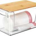 Hudgan Extra Large Trash Bag Holder Acrylic Trash Bag Dispenser Storage with Bamboo Top and Handles
