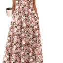 Zeagoo Summer Dresses for Women 2026 Maxi Bohemian Floral Short Sleeve Long Dress Casual Flowy Tired Beach Sundress (03-wf87)
