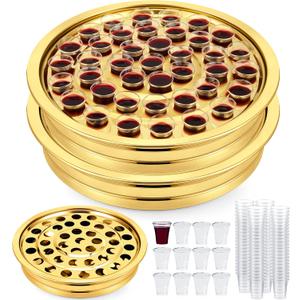 Zhehao 2 Pcs Communion Trays for Churches Set Church Supplies Plates for Church with Disposable Cups (Gold)