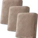H.VERSAILTEX Velvet Stretch Couch Cushion Cover Plush Cushion Slipcover for Chair Loveseat Sofa Cushion Furniture Protector Seat Cushion Sofa Cover (3 Piece Sofa Cushion Covers, Taupe)