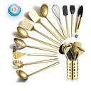 Gold Cooking Utensils Set, Berglander Stainless Steel 13 Pieces Kitchen Utensils Set With Titanium Gold Plating, Kitchen Tools Set With Utensil Holder, Dishwasher Safe, Easy to Clean