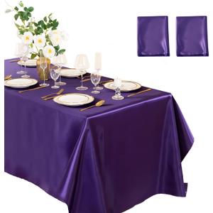Horbaunal 2 Pack Purple Satin Tablecloth 60 x 102 Inches Rectangle Satin Table Cover Bright Silk Table Cloth Smooth Table Decoration for Wedding Party Banquet (Purple)