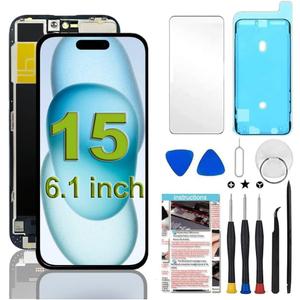 Fixerman for iPhone 15 Screen Replacement 6.1 inch, 3D Touch LCD Display Digitizer Assembly with Repair Tools - Model A2846, A3089, A3092, A3090