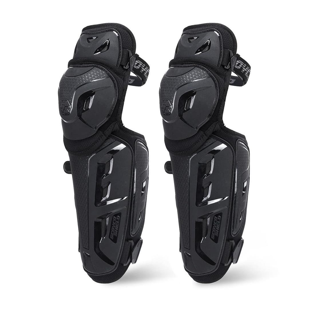SCOYCO Motorcycle Knee Pads for Men - CE Level 1 Motocross Knee Shin Guards Protective Gear with 45-180 Knee Flexibility Design and Adjustable Elastic Bands