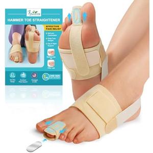 JNATER Hammer Toe Straightener for Women & Men - Non-Slip Hammer Toe Corrector, Adjustable Toe Splint for Hammer Toe, Curled Toes, Crooked Toes, Broken toe Support - Day & Night Relief (1 Compression Foot Wrap & 1 Strap, Beige)