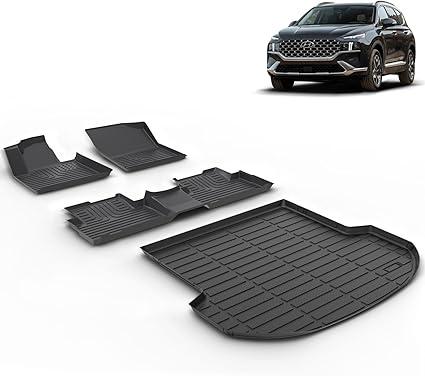 Floor Mats & Cargo Liner for 2023 2022 2021 Hyundai Santa Fe All Weather Car Mats Floor Liners Trunk Mat Hyundai Santa Fe Floor Mats Cargo Mat Trunk Liner Black Accessories
