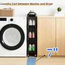 4 Tier Slim Storage Cart with Wheels for Laundry Room Between Washer and Dryer, 7.1'' Narrow Rolling Cart with Wheels and Lockable Casters, Metal Thin Standing Shelf for Small Space, Black