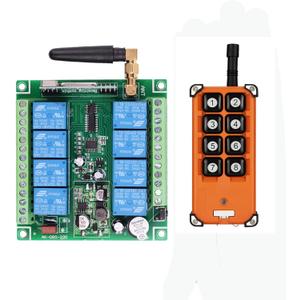Industrial Wireless Remote Control Switch with dust Cover Large Button Long Distance 8 Channels 12V 24V 36V DC Control Radio Switch Waterproof Transmitter Relay Output High Power Water Pump Motor