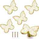 6 pcs Butterfly Shape Knobs Handle Gold Cabinet Knobs Decoration Door Handle Single Hole Handles Cabinet Drawer Dresser Kitchen Wardrobe Furniture Hardware Pulls (White)