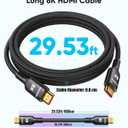 Highwings Long HDMI Cable 30FT, 8K 4K HDMI 2.1 Cord Ultra High Speed[48Gbps 8K@60Hz 4K@120Hz], Heavy Duty, Flexible,Braided, eARC, HDCP 2.2&2.3, HDR 10-Compatible with HDTV,Projector,Monitor and More