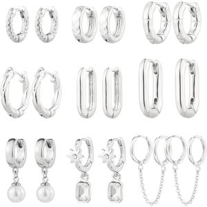 9 Pairs Gold Chunky Hoop Earrings Set for Women, 14K Gold Plated Twisted Huggie Hoop Earring Hypoallergenic, Lightweight Thick Open Hoops Earrings Jewelry Gifts.