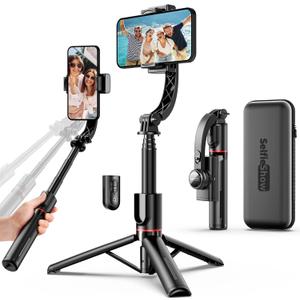 Smartphone Gimbal Stabilizer with Remote, Aluminum Extendable Selfie Stick Tripod, 360 Automatic Rotation, Auto Balance for Live Video Recording, Vlogging, YouTube Compatible with iPhone and Android, Black