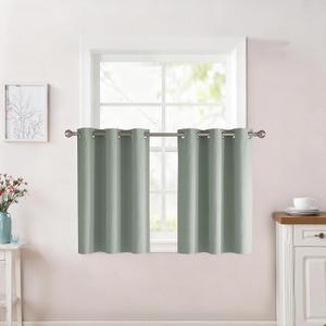 RYB HOME Blackout Cafe Curtains 24 Inch Length for Kitchen, Small Bathroom Window Curtain Tier, Thermal Insulated Room Darkening Valance Drapes for RV Camper, W30xL24, 2 Panels, Sage Green