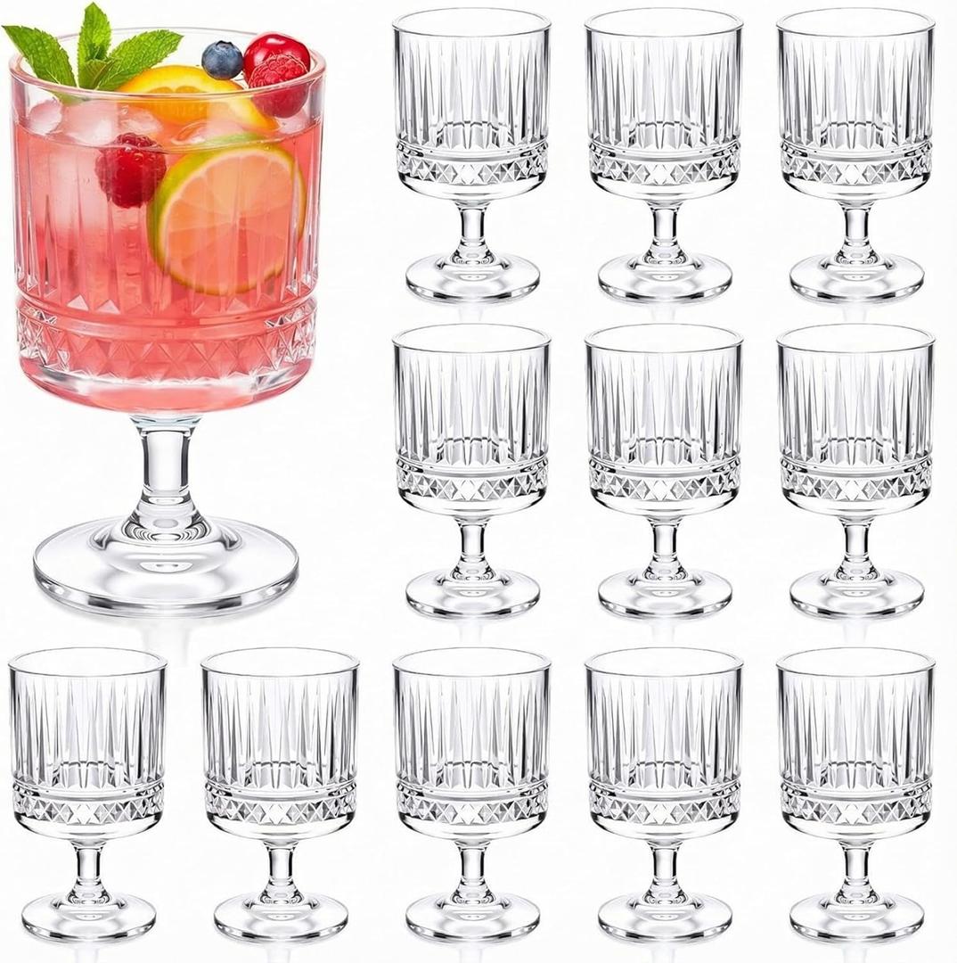 FillTouch 12 Pcs Mini Wine Glasses Bulk, 7.5 oz Small Acrylic Goblets Set, Unbreakable Clear Wine Cups Bulk Cocktail Glasses for Mother's Day Wedding Birthday Guest Graduation Party Supllies (Rhombus)