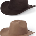 2 Pack Western Cowboy Hats for Women and Men Classic Felt Wide Brim Costume Cow Boy Hat Roll Up Brim Cowgirl Hat (Khaki+coffee)