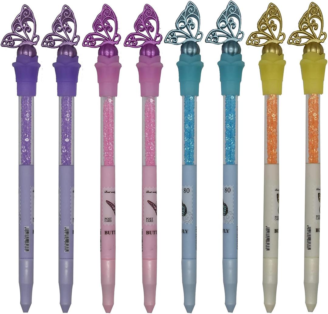 Maydahui 12 PCS Butterfly Gel Pen Small Crystal Diamond Pens Creative Bling Pen Black Ink for Girls School Business Office