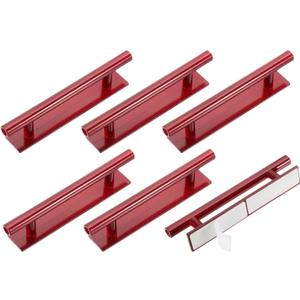 uxcell 6 Pack Self-Stick Push Pull Helper, 6 Inch Plastic Adhesive Cabinet Handles Round Stick-on Handle for Kitchen Cabinet Window Sliding Closet Door Wardrobe(Red)
