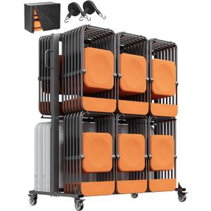 VEVOR Folding Chair Rack, 800 LBS Capacity, Heavy-Duty Chair Cart for 84 Chairs/ 12 Tables+42 Chairs, Dual-Layer Chair Storage Dolly with Rubber Wheels and Holders, Large Chair Holder, Matte Black