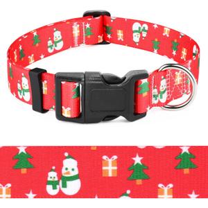 5 x Snowman Christmas Tree Christmas Dog Collar for Large Dogs - Premium Adjustable Soft Dog Christmas Collar (1 Pcs Christmas Red)