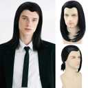 Black Mens Wig Tie Into Ponytail Vincent Vega Costume Funny Wig For Halloween Cosplay Party Use