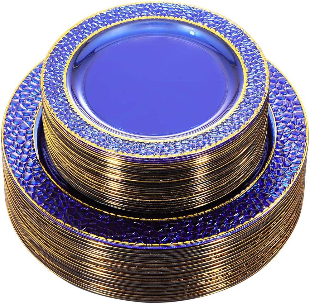 Nervure 102PCS Blue Plastic Plates - Disposable Blue Party Plates Include 51PCS 10.25inch Dinner Plate & 51PCS 7.5inch Dessert Plate for Wedding & Party & Father's Day