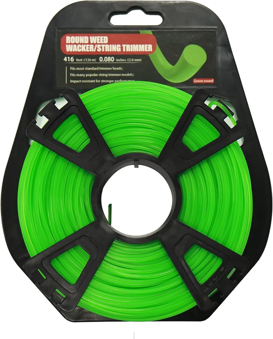 QPQ 21-380B-0.080 in. Round String Trimmer Line, Green,416 ft. Bulk Donut, Professional Weed Wacker Line ReplacementCompatible for DW Stihl Ryobi Greenworks