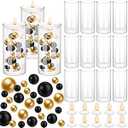 Nuanchu 20156 Pcs Centerpiece Vase Decor 12 Cylinder Vase 24 White Floating Candles 120 Gold and Black Simulated Pearls 20000 Pcs Clear Water Gel for Bottle Fillers,Valentines Wedding Centerpiece