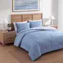 Tommy Hilfiger - King Comforter Set, Textured Cotton Plain Weave Bedding with Matching Shams, Reversible, Medium Weight for Year-Round Use, Oeko-Tex Certified (Medium Blue)