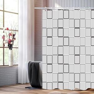 Black and White Checkered Shower Curtain 72 x 72 Inches, Lightweight Bathroom Curtain with Decorative Square Accent, Modern Fabric Bath Curtain for Tub and Shower
