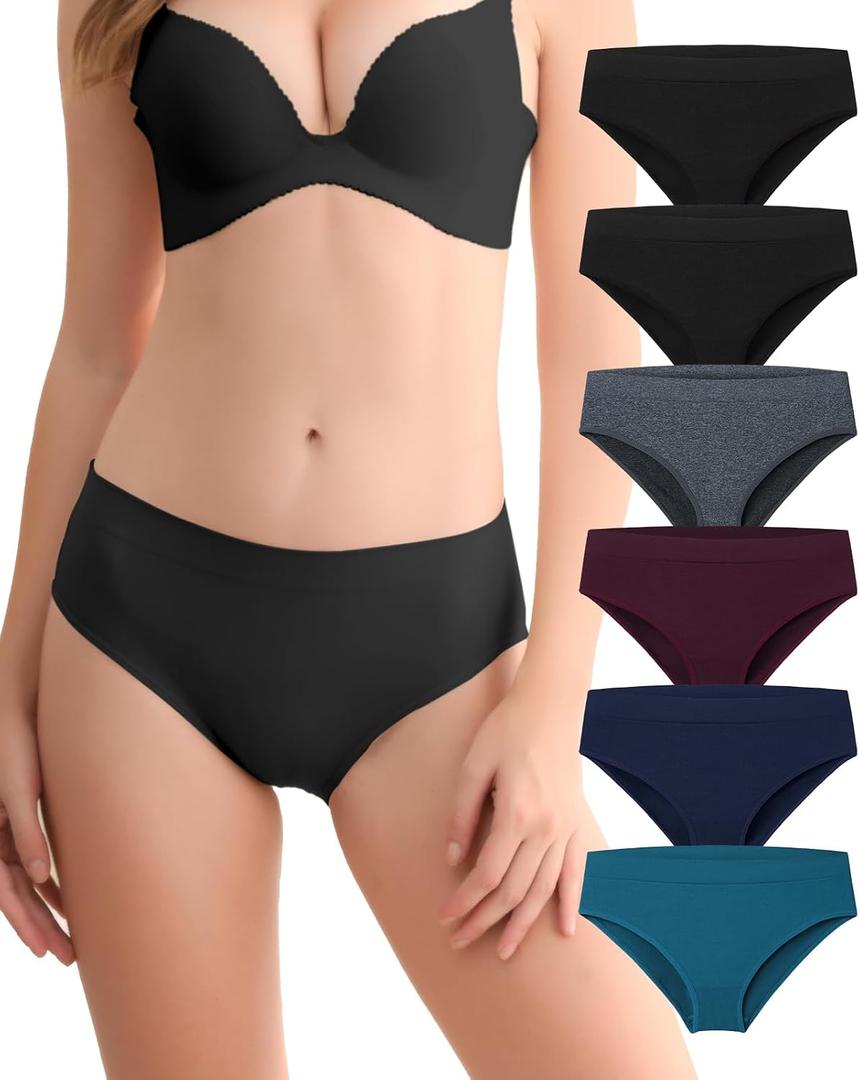 Womens Underwear Seamless Hipster Panties - No Show Low Rise Soft Stretch Bikini 6-Pack (S)