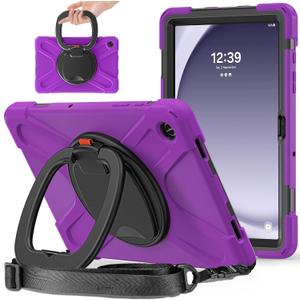 Case for Galaxy Tab A9 Plus 11" 2023 (SM-X210/ X215/ X216), Heavy Duty Protective Case with 360 Degree Swivel Stand&Hand Strap&Shoulder Strap (Purple)