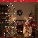 6.2 Ft Christmas Ornament Display Stand Tree, Metal Christmas Tree with 54 Balls, 80 LED Lights, 2 Stockings and 6 Holiday Cards, Wrought Iron Xmas Tree Hooks for Offices, Patios & Living Rooms