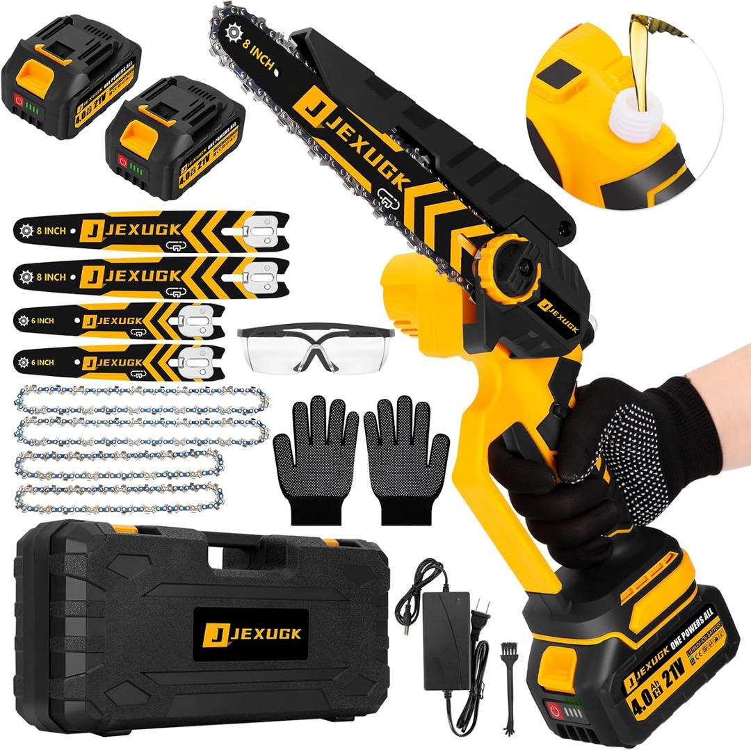 Brushless Mini Chainsaw, 8" & 6" Hand Held Cordless Chain Saw with 2 x 4.0Ah Battery, Portable Small Electric saw Cordless with 4 Chain Guide, Mini Motosierra for Tree Pruning Wood Cutting