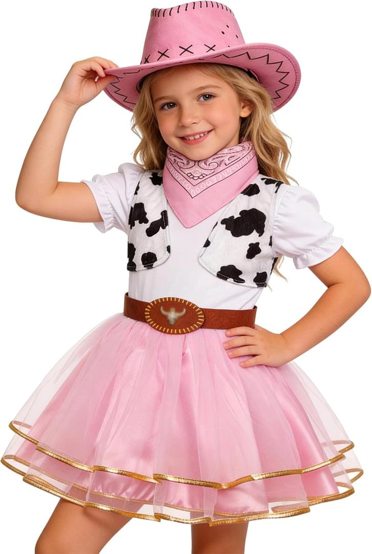 Gomukot Kids Cowgirl Costume for Girls Halloween Western Rodeo Dress Up,3-4T