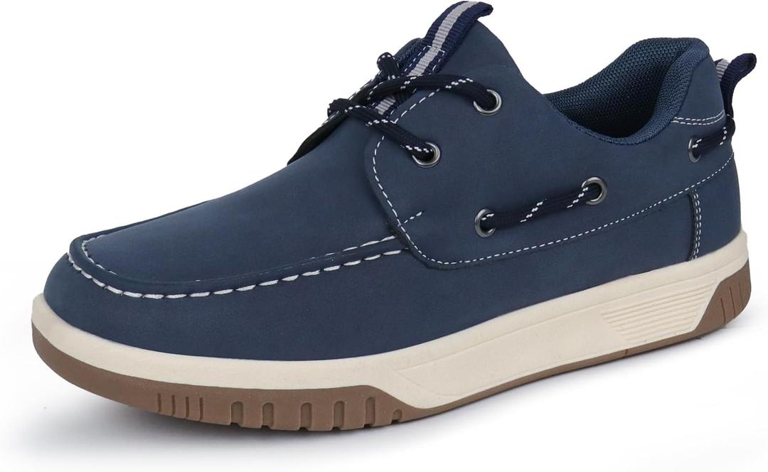 Hawkwell Kids Boys Loafer Casual School Flat Boat Shoes(Toddler/ Little Kid), Navy PU, 10 M US
