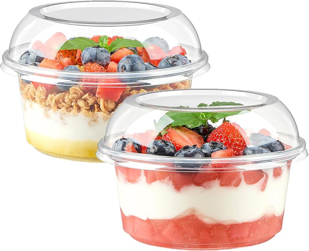 50 Pack 12 oz Plastic Dessert Cups with Lids, Clear Disposable Snack Bowls for Yogurt Parfait, Cake, Fruit, Salad, Acai Bowls