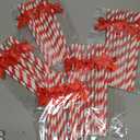 Potchen 50 Pcs Bow Straws Bulk Disposable Paper Bow Striped Drinking Straws for Graduations Cake Decorations Birthday Bridal Shower Wedding Bachelorette Baby Shower Party Supplies (Red)