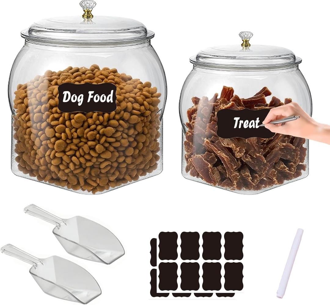 2 Pack Airtight Dog Food Storage Container, 12lb/10L & 4.5lb/3.4L Dog Treat Container, BPA FREE Acrylic Canister with Scoops, Clamp, Labels, for Cat Dog Kibble Treats Storage, Keep Fresh
